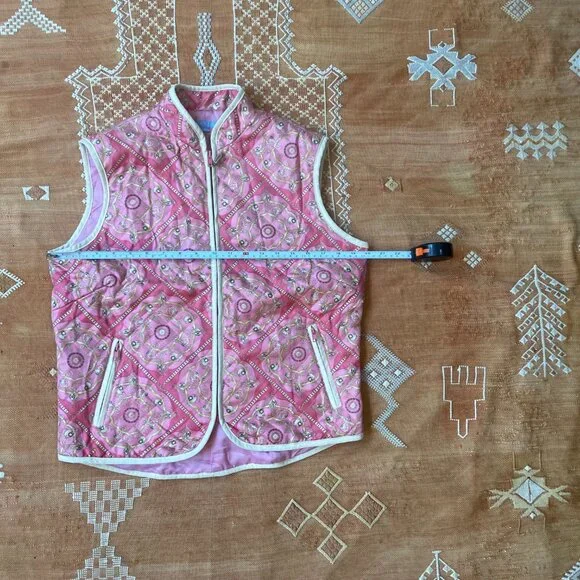 Vintage Mel Aughlin Quilted Pink Paisley Vest – Equestrian Scarf Print, Size L - Picture 3 of 5